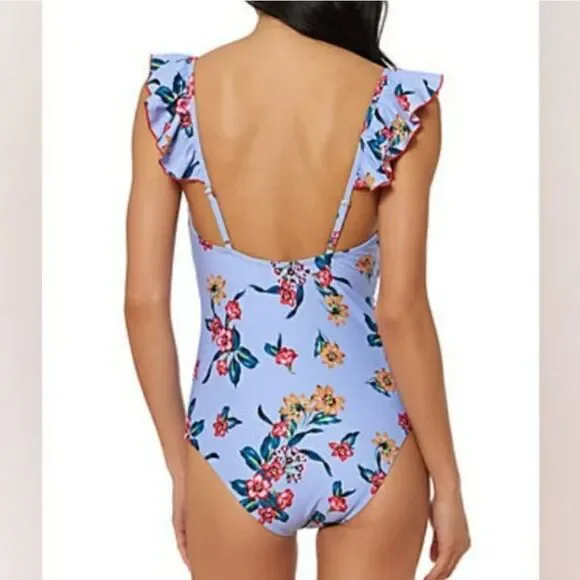 Jessica Simpson Garden Girl Frill Shoulder One Piece Swimsuit size large
